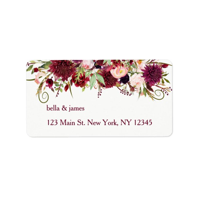Marsala Red Burgundy Floral Address Labels Adressaufkleber (Vorne)