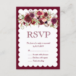 Marsala Red Burgundy Floral Boho Wedding RSVP Card Karte