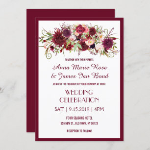 Marsala Red Burgundy Floral Chic Wedding Cards Einladung