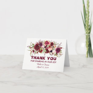 Marsala Red Burgundy Floral Wedding Danke-Card Dankeskarte