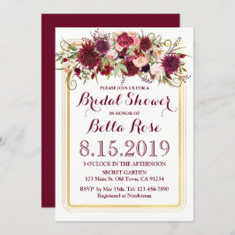 Marsala Red Burgundy Gold Brautparty Einladung