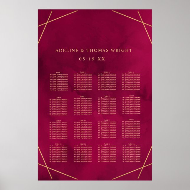 Marsala Red Burgundy Modernes Hochzeitsstatuenpost Poster (Vorne)