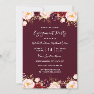 Marsala Red Burgundy Watercolor Engagement Party Einladung