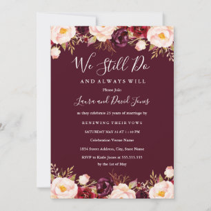 Marsala Red Burgundy Watercolor Vow Renewal Einladung