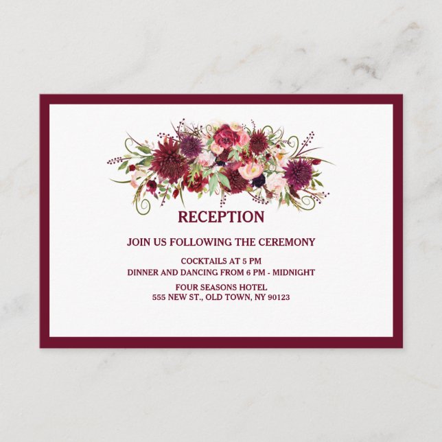 Marsala Red Burgundy Wedding Reception Card Begleitkarte (Vorderseite)