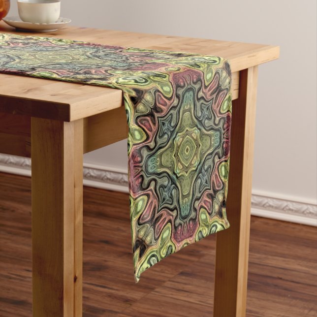 Marsala Red Ochre Gelb Aquamarine Angesagte Verzie Mittelgroßer Tischläufer (Beispiel)