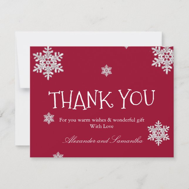 Marsala Red Winter Snowflake Danke Karte (Vorderseite)