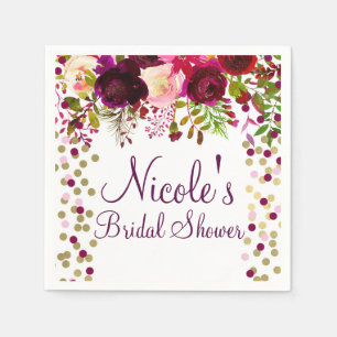 Marsala Rosa Florales Gold Burgund Brautschauer Serviette