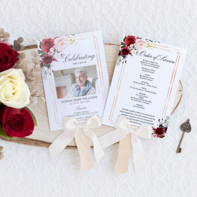 Marsala Rose Beerdigung Programm Set der Fans Fächer (Von Creator hochgeladen)