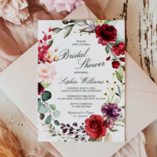Marsala Rose Florale Hochzeitstorte Party Einladung
