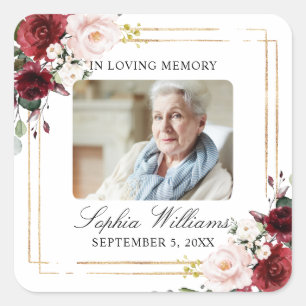 Marsala Rose Gedenkstätte Beerdigung Square Sticke Quadratischer Aufkleber