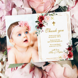Marsala Rose & Gold Foto Taufe Danke Karte