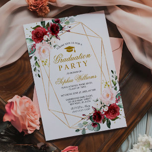 Marsala Rose Graduation Party Girly Floral Einladung