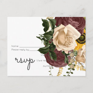 Marsala Rose Sonnenblumen Budget billig Hochzeit Einladungspostkarte