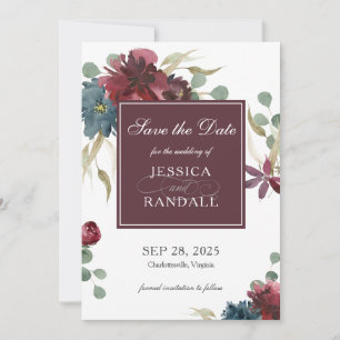 Marsala Rot und Navy Blumenhochzeit retten das Dat Save The Date