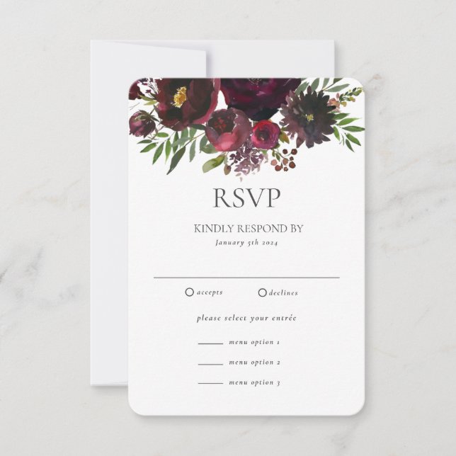 Marsala Rote Rose Floral Custom Wedding RSVP Card (Vorderseite)
