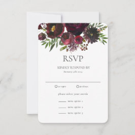 Marsala Rote Rose Floral Custom Wedding RSVP Card Karte