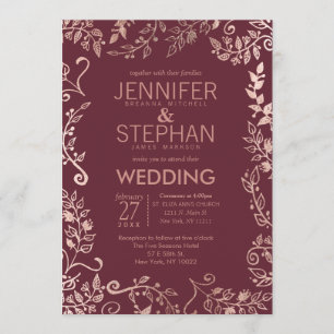 Marsala Rote Rose Goldflorale Hochzeit Einladung