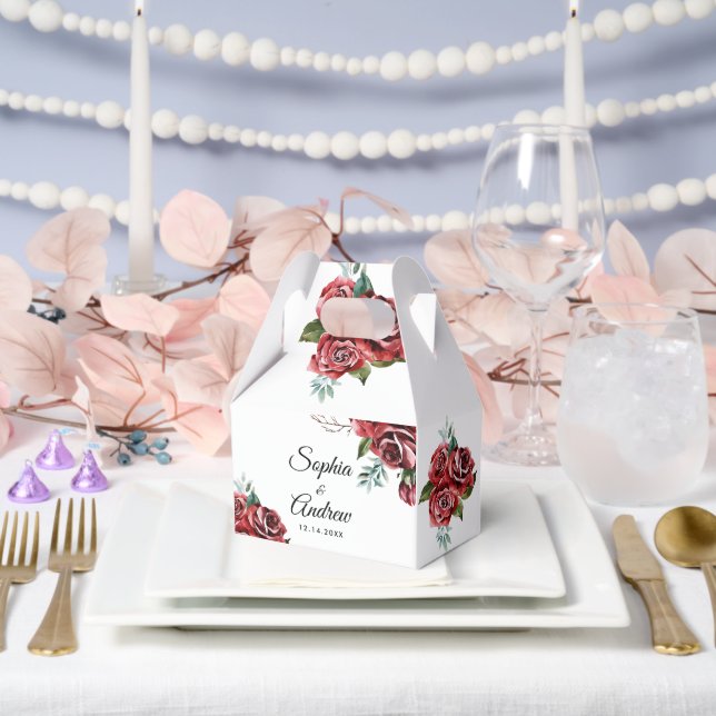 Marsala Rote Rose Rustic Wedding Geschenkschachtel (Hochzeit)