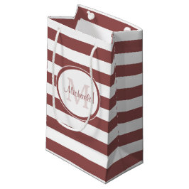 Marsala Roter Mit Monogramm Name und Streifenmuste Kleine Geschenktüte
