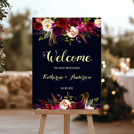 Marsala Rustic Boho Floral Begrüßung Hochzeit Poster