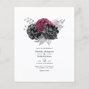 Marsala, schwarze und silberne florale Hochzeit Flyer