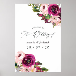 Marsala und Blush Blumenzwiebelheirat Willkommen Poster