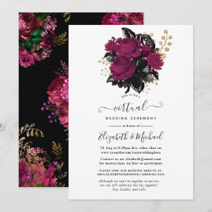 Marsala und Gold Florale Virtuelle Hochzeit Einladung