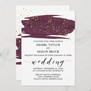 Marsala und Gold Sparkle Hochzeit Einladung