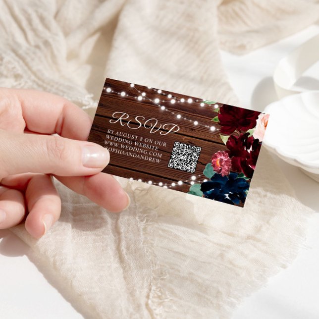 Marsala und Navy Blume Rustic Wedding QR UAWG Begleitkarte (Von Creator hochgeladen)