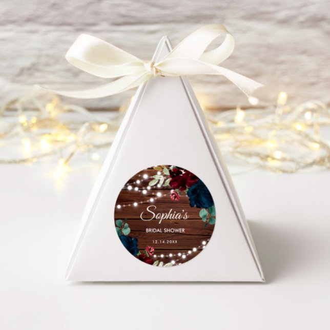 Marsala und Navy Blume Rustikales Brautparty Runder Aufkleber (Von Creator hochgeladen)