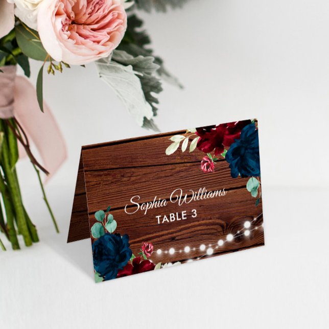 Marsala und Navy Rustic Wood Wedding Platzkarte Tischnummer (Von Creator hochgeladen)