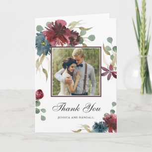 Marsala und Navy Wasserfarbe Foto Vielen Dank Dankeskarte