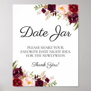 Marsala und Pink Floral Date Jar Sign Poster
