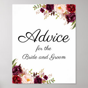 Marsala und Pink Floral Wedding Advice Sign Poster