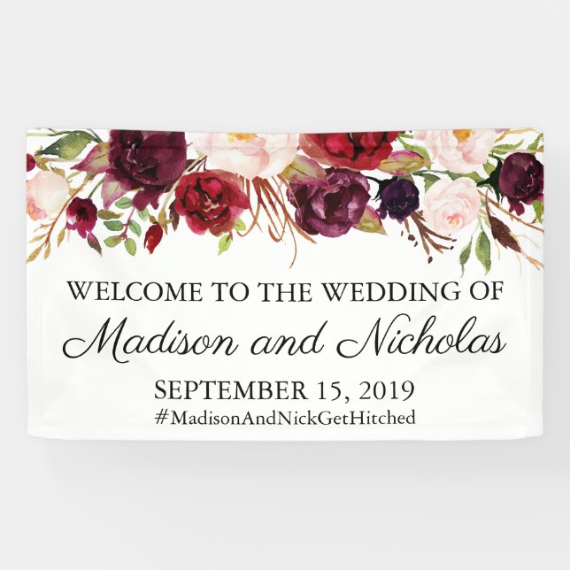 Marsala und Pink Floral Wedding Banner Dekoration (Horizontal)