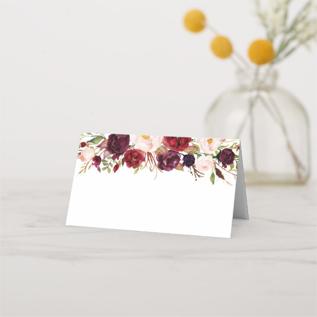 Marsala und Pink Floral Wedelfood Label Cards Platzkarte (Vorderseite)
