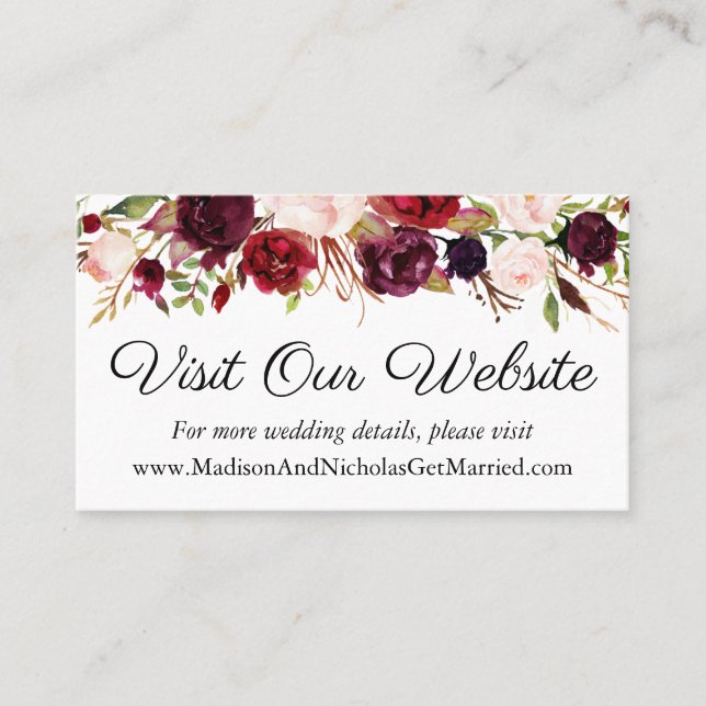 Marsala und Pink Wedding Website Beilagen Karten (Vorderseite)