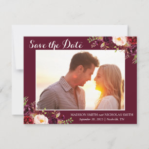 Marsala und Rosa Blumenmuster-Foto Speichern Sie d Save The Date