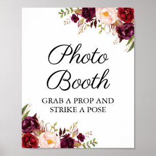 Marsala und rosa florale Hochzeit-Fotobooth-Schild Poster