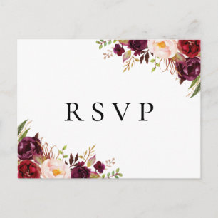 Marsala- und rosa florale Hochzeits-RSVP-Postkarte Einladungspostkarte
