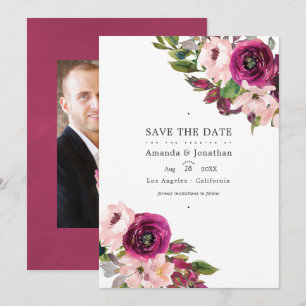 Marsala und Rosé Florale Hochzeitsfotos Save The Date