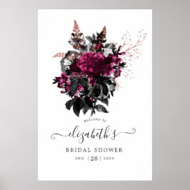 Marsala und Rose Gold Floral Brautparty Willkommen Poster