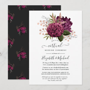 Marsala und Rose Gold Florale virtuelle Hochzeit Einladung