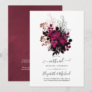 Marsala und Rose Gold Florale Virtuelle Hochzeit Einladung