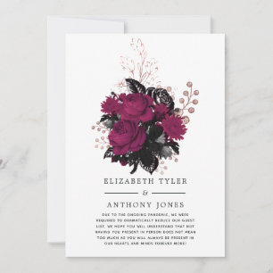 Marsala und Rose Gold Florales Reduziertes Hochzei Ankündigung