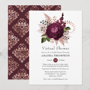 Marsala und Roségold Blumen Virtuelle Dusche Einladung