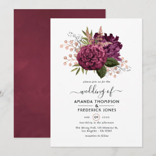 Marsala und Roségold Florale Vintage-Hochzeit Einladung