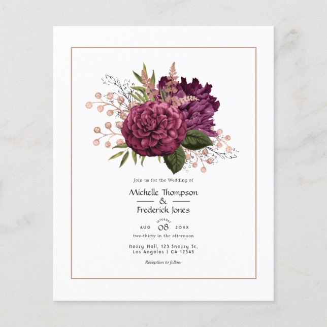 Marsala und Roségold Florale Vintage-Hochzeit Flyer (Vorne)