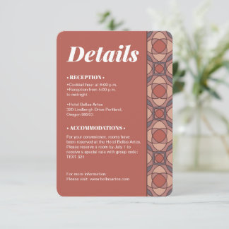 Marsala- und Zimt-Art-Deco-Hochzeits-Detailkarte Begleitkarte